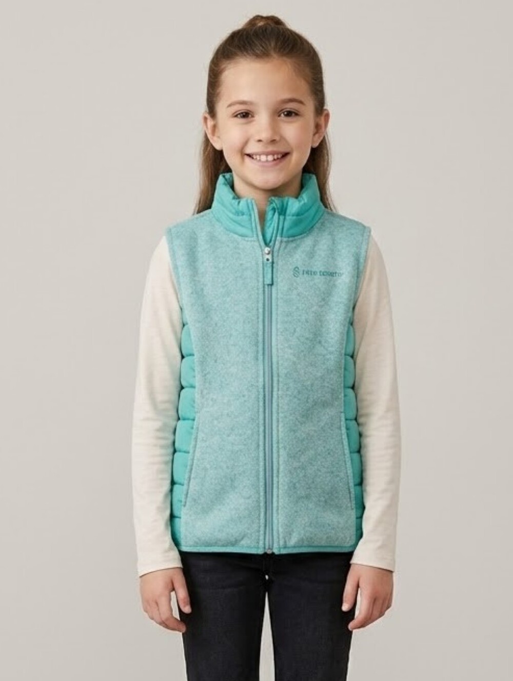 Free Country Girl's Youth Size Medium (10/12) Teal Hybrid Fleece Puffer Vest